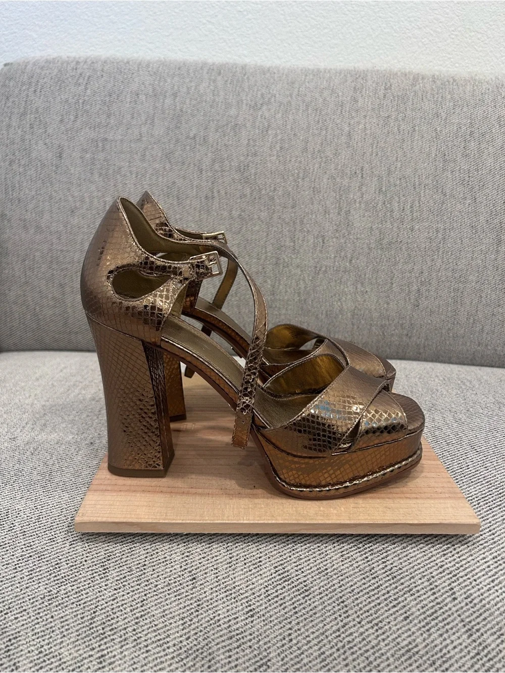 Michael Kors Metallic Brown Crisscross Platform Sandals